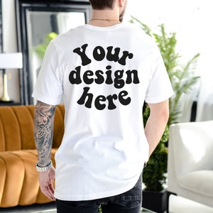Bella Canvas 3001 Back of Tshirt Mockup | Male Model Mockup | Aesthetic Mockup Men | White T-shirt Mens Mockup | Lifestyle Mens Mock up