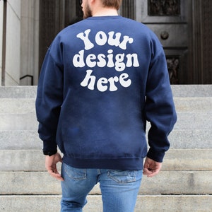 Gildan 18000 mockup navy back men, Male model mockup, Sweater mockup man, Sweatshirt mock up for men, Gildan navy mockup men, Tattooed model