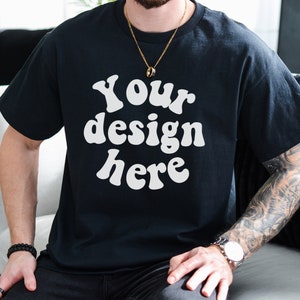 Gildan 5000 Men&#39;s black T-shirt Mockup, Tattooed Model Mockup, black 5000, Mens Shirt Mockup, Black Tshirt Mockup for Men, Aesthetic Mockup