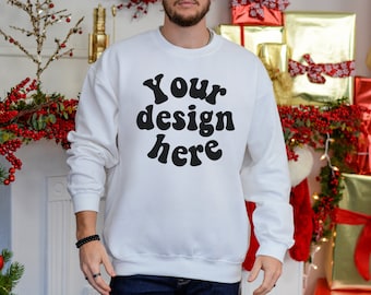 Gildan 18000 mockup men, Male model mockup, Christmas Sweater mockup man, Sweatshirt mock up, Gildan sweatshirt mockup, Holiday Jumper