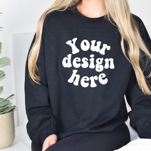 Mockup Gildan 18000 black, Gildan Black Mockup | 18000 Mockup | Model Mockup | Crewneck Mockup | Black Sweatshirt Mockup