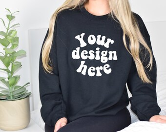 Mockup Gildan 18000 black, Gildan Black Mockup | 18000 Mockup | Model Mockup | Crewneck Mockup | Black Sweatshirt Mockup