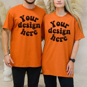 Gildan texas orange mockup, Couple mockup Gildan 5000, Gildan 5000 texas orange  mockup, Orange shirt mockup, Orange tshirt mockup