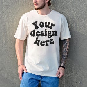 Gildan 64000 Mockup Male Model, Natural G640 Mockup Real Human Model For Print On Demand, Outdoor Trendy Mens T Shirt Mockup