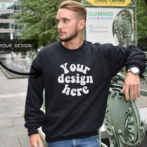 Gildan 18000 mockup Mens, mens crewneck mock, Male Model Mockup, Sweatshirt Mockup for Men, Trendy Mens Mockup, 18000 outdoor mockup