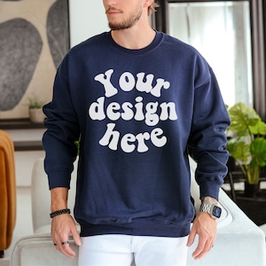 Gildan 18000 mockup navy men, Male model mockup, Sweater mockup man, Sweatshirt mock up for men, Gildan navy mockup men, Tattooed model