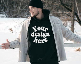 Schwarzer Hoodie Mockup, Winter Mockup, Gildan 18500 Mockup, Männer Modell, Kapuzen Mockup, Front Hoodie Mockups, trendy Hoodie Mockup, g185 Mockup