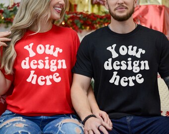 Couple tshirt mockup, Couple Mockup 3001, Bella Canvas 3001 Couple Mockup, Mom dad mockup, Men and Women, Black & Red 3001 Christmas
