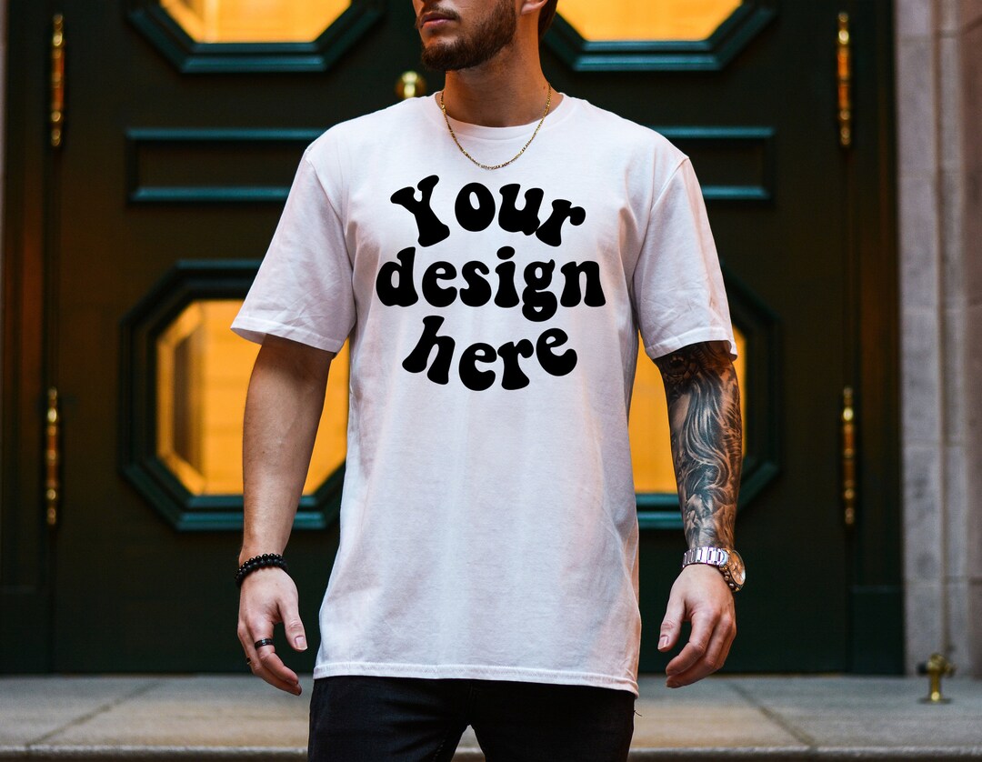 Gildan 64000 Mockup Men T-shirt Mockup, Tattooed Model Mockup, White ...