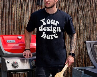 Gildan 64000 mockup men T-shirt Mockup, Tattooed Model Mockup, black 64000, Mens Shirt Mockup, Black Tshirt Mockup for Men, Outdoor Mockup