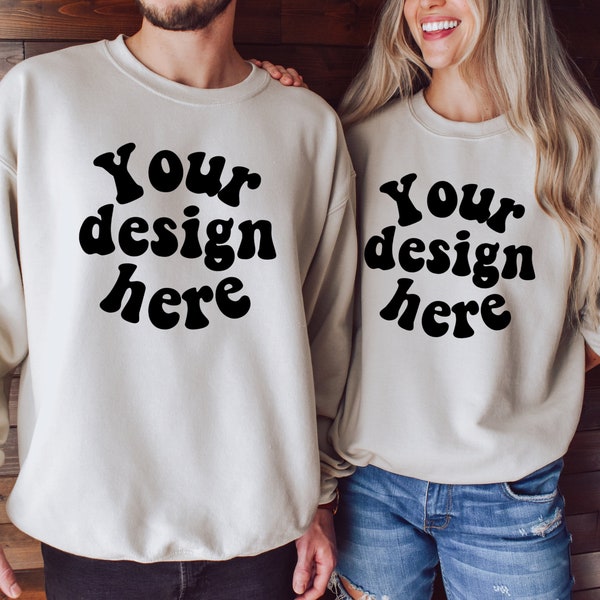 Couple Mockup, Husband Wife Crewneck mock, Mom Dad Crewneck mockup, Couple crewneck mock, Sand Gildan Crewneck, shirt mock up with people