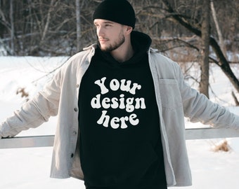 Schwarzer Hoodie Mockup, Winter Mockup, Gildan 18500 Mockup, Männer Modell, Kapuzen Mockup, Front Hoodie Mockups, trendy Hoodie Mockup, g185 Mockup