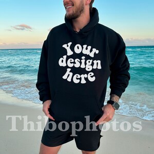 Beach Hoodie Mockup Man, Gildan 18500 Mens Mock Ups, Front Side Sweatshirt Mocks, Man Model, Preppy Aesthetic