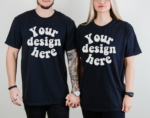 Gildan 5000 Couple black T-shirt Mockup, Black Tshirt Mockup for Men and Women, Tattooed Model Mockup, Mens Shirt Mockup, Aesthetic Mockup