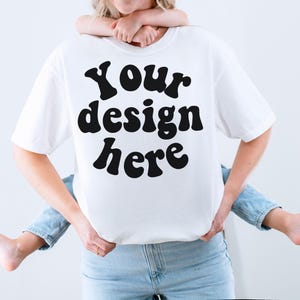 Comfort Colors 1717 White Mockup Mom With Child, Mother&#39;s Day Mockup, Mom and Me mockup, Family Mockup