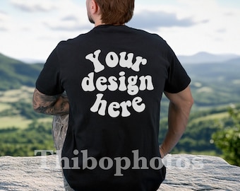 Back Of Comfort Colors 1717 Mockup Man Model - Trendy Men's T-shirt Mockup - Real Model - Outdoor Mock up, Wholeshop bundle available