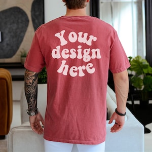 1717 mock ups back, C1717 mock back, cc1717 mockup, back Comfort Colors C1717 Crimson, T Shirt Men Model Mock up, Tee Mens Mockup, Tattooed