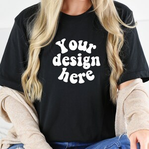 Black Bella Canvas 3001 Model Mockup, Bella Canvas 3001 Black T-shirt Mockup, BC 3001 Black T-shirt Mockup, Cozy Mockup, Black Shirt Mockup