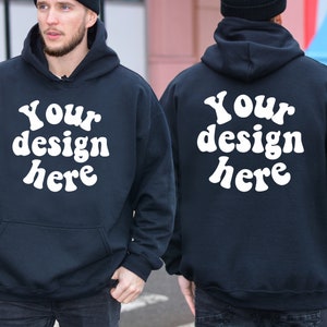 Gildan 18500 mockup front and back, Men&#39;s Hoodie Mockup Male Model Mockup, Double side hoodie mockup, Oversized Hoodie Mockup for Men