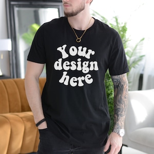 Bella Canvas 3001 Tshirt Mockup | Male Model Mockup | Aesthetic Mockup Men | Black T-shirt Mens Mockup | Lifestyle Mens Mock up