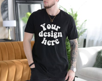 Bella Canvas 3001 Tshirt Mockup | Male Model Mockup | Aesthetic Mockup Men | Black T-shirt Mens Mockup | Lifestyle Mens Mock up