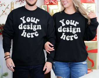 Paar Mockup, man vrouw Crewneck mock, moeder vader trui mockup Paar sweatshirt mockup Black Gildan 18000 mock ups man vrouw
