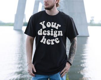 Comfort Colors 1717 Mockup Male Model, Front Side, Outdoor, Mens 1717 Mockup, Real Model, Trendy Oversized T-Shirt Mockup