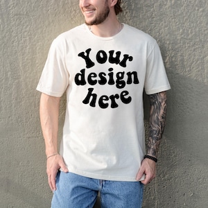 Gildan 64000 Mockup Male Model, Natural G640 Mockup Real Human Model For Print On Demand, Outdoor Trendy Mens T Shirt Mockup