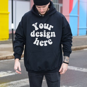 Black hoodie mockup, Winter mockup, Gildan 18500 mockup, Men model, Hooded mockup, Front Hoodie Mockups, trendy hoodie mockup, g185 mockup