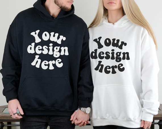 Couple hoodie mockup, Men women hoodie mockup, Black White 18500 mock up, Husband wife sweatshirt Mockup, Gildan 18500 Mockup, Hoodie mockup