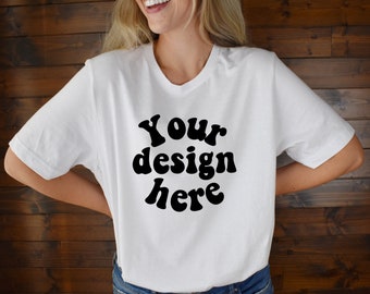 Bella Canvas 3001 vit T-shirt mockup - Livsstil t-shirt mockup - vit skjorta mockup