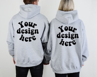 Couple hoodie mockup, BACK Sport grey,  Men women hoodie mockup, Sport grey 18500 mock up, Husband wife sweatshirt Mockup, Gildan 18500 mock