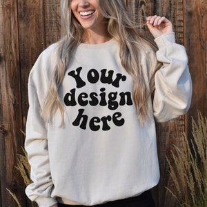 Gildan 18000 Mockup | Gildan Sand Sweatshirt Mockup | Sweatshirt Model Mockup | Gildan Sand | 18000 Sand | sprawdź nasz pakiet makiet