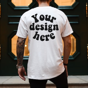 Gildan 5000 Men&#39;s back T-shirt Mockup, Tattooed Model Mockup, Mens Shirt Mockup, Back Tshirt Mockup for Men, Aesthetic Mockup