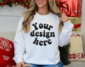 Gildan 18000 Christmas mockup, Holiday 18000 Mockup, Gildan sweatshirt mock ups, Model, Crewneck | Check out our Whole shop mockup bundle