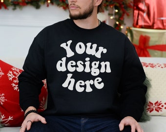 Gildan 18000 mockup men, Male model mockup, Christmas Sweater mockup man, Sweatshirt mock up man, Christmas jumper mock ups, Front side