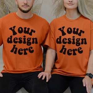 Gildan texas orange mockup, Couple mockup Gildan 5000, Gildan 5000 texas orange  mockup, Orange shirt mockup, Orange tshirt mockup