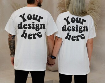 Gildan 5000 couple back mockup white, Couple Tshirt Mockup back, t shirt model couple, Man women white tshirt mockup, Gildan 5000 Mock Ups