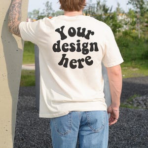 Gildan 64000 Mockup Back Side Male Model, Natural G640 Mockup Real Human Model For Print On Demand, Outdoor Trendy Mens T Shirt Mockup