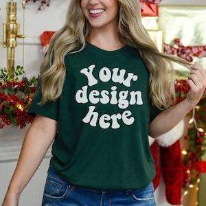 Bella Canvas 3001 Forest Green Mockup, Makiety Christmas 3001, Makieta modelu, Makieta BC Forest Green Sprawdź nasze pakiety makiet całego sklepu