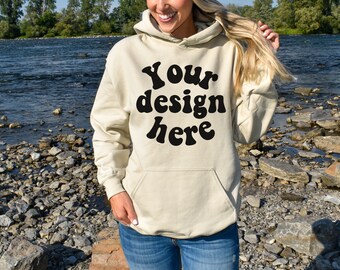 Sand hoodie mockup, Gildan 18500 mockup, Gildan sweatshirt mockup, 18500 outdoor mockup, sand 18500 mockup, Beach hoodie mockup