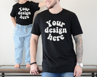 Bella Canvas 3001 Tshirt Männer Mockup, Vatertags Mockup, Familien Shirt Mockup, Papa T-Shirt Mockup, Kind Modell Mockup, Daddy & Me Mockup