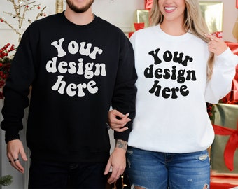 Black White Couple Mockup, Man woman mockup, Couple 18000 mockup, Husband Wife Crewneck mock, Gildan 18000 mockup, Crewneck mock ups