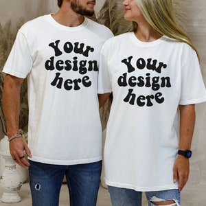 cc1717 white mockup, 1717 mock ups, Comfort Colors couple mockup, White Comfort Colors, 1717 White Mockup, 1717 couple mockup Men women mock