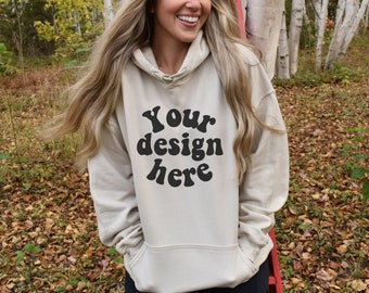 Fall mockup, Sand hoodie mockup, Gildan 18500 mockup,  Nature Mock Up, Front Hoodie Mockups, Jumper Mock, trendy hoodie mockup