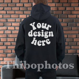 Back Mockup Gildan 18500 Hoodie Man Model, Real Human Model, Back Of Hoodie Mock Up, Lifestyle G185 Mens Mockups, Mens Sweatshirt Hoodie