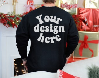 Gildan 18000 back mockup men, Male model mockup, Christmas Sweater mockup man, Sweatshirt mock up for men, Christmas jumper mock ups