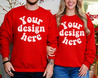 Couple Mockup, Husband Wife Crewneck mock, Mom Dad sweatshirts mockup, Couple Gildan 18000 Holiday mockup, Christmas couple 18000 mock ups