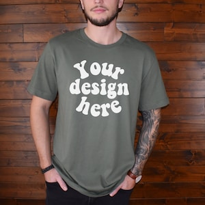 Bella Canvas 3001 T-shirt mockup military green, Men model mockup, Shirt mockup for men, 3001 mockup men, BC mock up military green