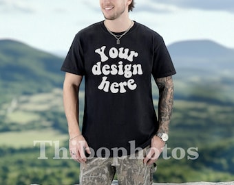 Comfort Colors 1717 Mockup Man Model - Trendig herr-T-shirt Mockup - Riktig modell - Utomhusmockup, 1717 Mockup, Grossistpaket tillgängligt